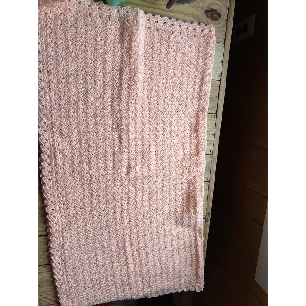 Vintage Baby Pink/Peach Knitted / Crocheted Sweater Hat And Blanket Set - Picture 10 of 12
